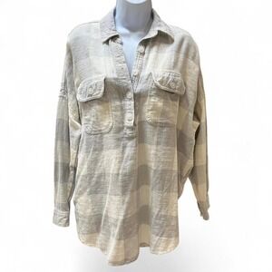 American Eagle Oversized Plaid Cotton Quarter Button Flannel Shirt Small